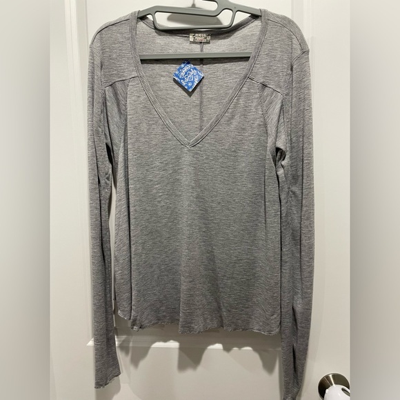 Free People Rock the boat Light Gray Long Sleeve Top - Picture 5 of 7